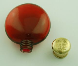 Antique vintage perfume/scent bottle - Red glass silver gilt top initials C1870 3
