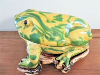 Antique Chinese Porcelain Green And Yellow Frog With Cover,  19th / 20th Century