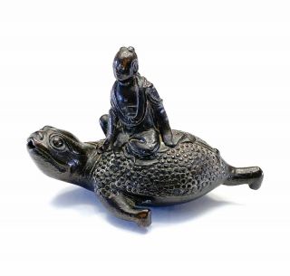 Antique Chinese Bronze Liu Hai & Toad Water Dropper Weight Brush Rest Joss Stick