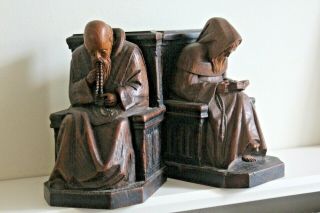 2x Vintage Black Forest Figures Monastery Bookend Monks 2