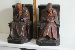 2x Vintage Black Forest Figures Monastery Bookend Monks 3