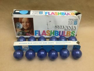 Vintage Sylvania Blue Dot Press 25b Flashbulbs Complete Box Of 12