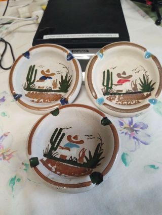 Set Of 3:made In Mexico Three Cigarette Groove Ashtray