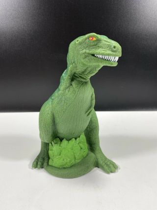 Vintage 1987 Dinosaur Bank Plastic T - Rex H.  G.  Industries Green Coin Bank Plus