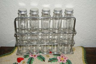 Vintage Metal Countertop Test Tube Spice Rack Glass Bottles Lids Craft Glitter