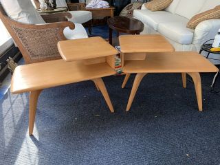 Heywood Wakefield Mid - Century Champagne Step End Side Tables