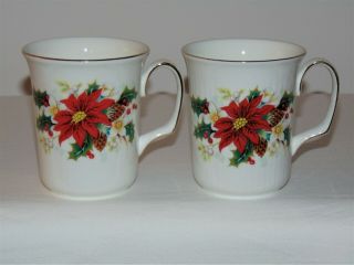 2 Vintage Royal Albert Bone China Poinsettia Tea Coffee Mugs