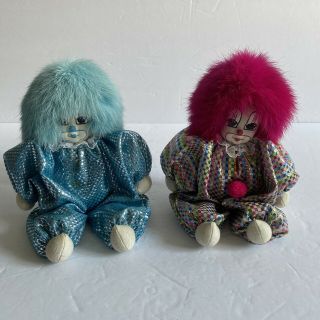 Set Of 2 Vintage 1987 Q - Tee Clown Sand Dolls 8 Inch Collectible Dolls