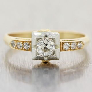 1930s Antique Art Deco 14k Yellow Gold 0.  35ctw Diamond Solitaire Engagement Ring