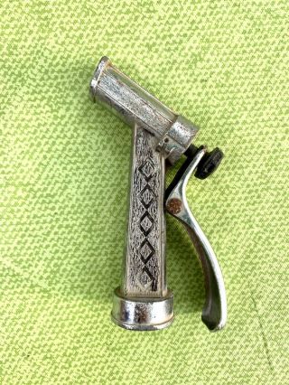 Vintage 50s Silver Pistol Grip Garden Hose Spray Nozzle W Diamond Pattern