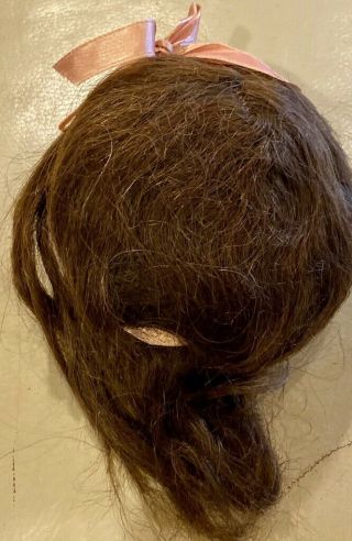2 Antique Brunette Human Hair Doll Wig w/Coral Ribbon 2
