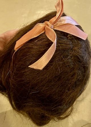 2 Antique Brunette Human Hair Doll Wig w/Coral Ribbon 3