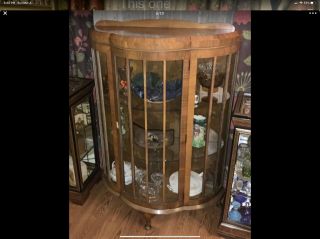 Antique Curved Glass Curio Display Cabinet Shelf 51 X 36 Inches