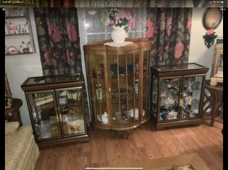 Antique Curved Glass Curio Display Cabinet Shelf 51 X 36 Inches 3