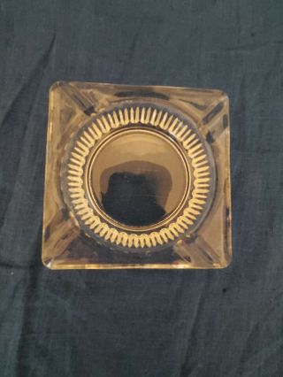 Vintage Clear Glass Ashtray Square Top / Round Ribbed Bottom