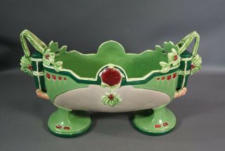 Antique Austrian Eichwald Art Nouveau Majolica Pottery Handle Bowl Flower Pot