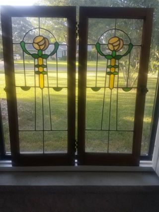 2 Bungalow / Arts And Crafts Stained Glass Cabinet Doors / Windows