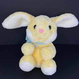 Vintage Dakin Plush Bunny Rabbit Yellow White Ears Blue Bow Hearts 10 " Easter