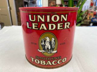 Vintage Collectible Union Leader Smoking Tobacco Tin 14 Oz.  Round Graphics