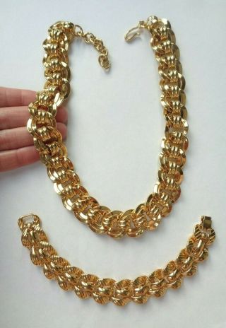 Vintage Monet Gold Tone Double Chain Link Choker Necklace,  Bracelet
