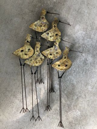 C.  Jere Style Sandpipers Birds - Brutalist Metal Brass Wall Hanging Art Mcm