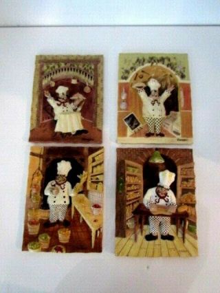 Riggsbee Vintage Fat Chef 6 " X 5 " Resin 3d Wall Plaque Set Of 4