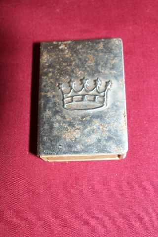 Old Matchbox Silver Chrome Color Crown Logo Vintage Cigarette Tobacco Pocket
