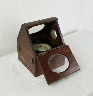 Antique Ritchie Boston Ships Compass In Wooden Box With Glass Windows