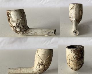 Antique Partial Clay Pipe Bowl & Stem Independence Of France Design I Think