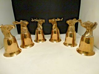 Vtg 70’s Gold Plated Pewter 5 - 1/2” Tall Stirrup Cups Set Of 6