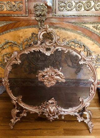 Antique French Louis Xv Rococo Brass Bronze Ornate Cherubs Fireplace Screen