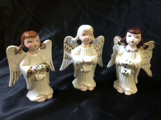 3 Vintage Holland Mold Christmas Ceramic Holiday Figures Singing Angeles Girls