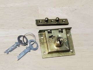 Vintage Corbin Brass Small Half Mortise Lock Chest,  Humidor Box,  Etc 2 Keys Nos