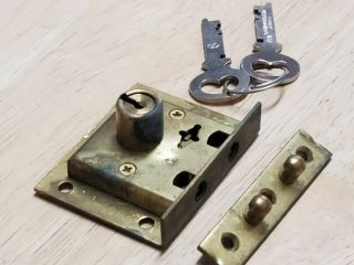Vintage Corbin Brass Small Half Mortise Lock Chest,  Humidor Box,  Etc 2 Keys NOS 2