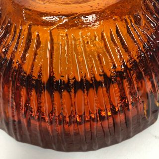 Vintage Mid - Century Amber Orange Glass Ashtray 5 3/4” Retro Textured Ridged 3