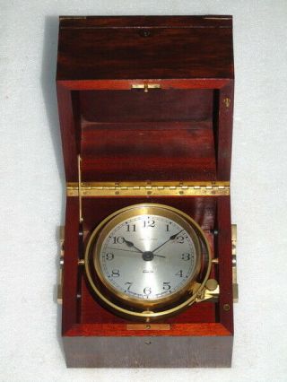 Hamilton Electronic Swiss Quartz Brass Case Mahogany Ships Marine Chronometer