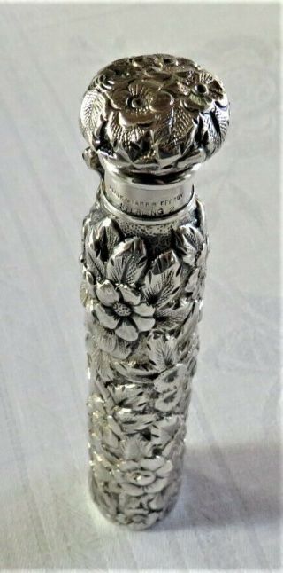 Antique Sterling Silver Perfume Scent Bottle Black Starr Repousse Flask Ex - Cond