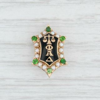 Phi Alpha Delta Badge 14k Gold Garnets Pearls Antique 1900s Law Fraternity Pin