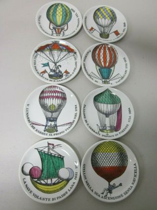 Piero Fornasetti Palloni Hot Air Balloon History Coasters Set Of 8 Mcm Italy