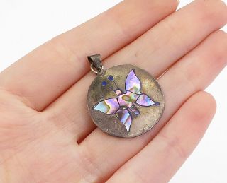 Mexico 925 Sterling Silver - Vintage Abalone Shell Butterfly Pendant - P12528