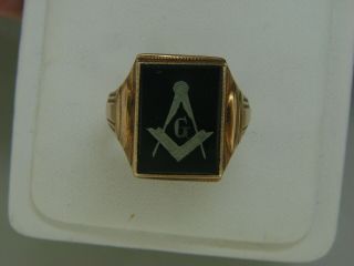 Antique/vintage Freemason Masonic 10k Gold And Black Onyx Size 9 1/2