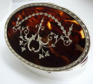 English Antique 1912 Sterling Silver & Faux Tortoiseshell Jewelry Box