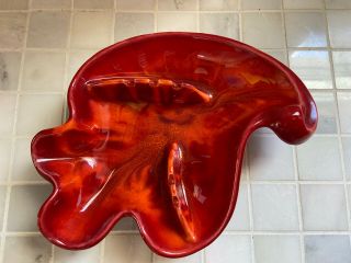 Vintage Cal Orig Usa Pottery Ashtray - Mid Century - Atomic - Retro - Red Orange
