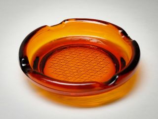 Mid Century Vintage Heavy Amberina Amber Orange Glass Textured Weave Ashtray