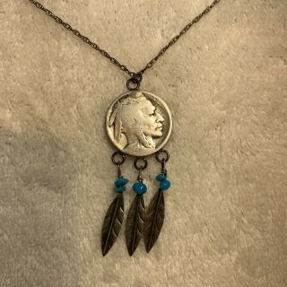 Vintage Navajo Buffalo Nickel Sterling Silver Turquoise Necklace Native Jewelry