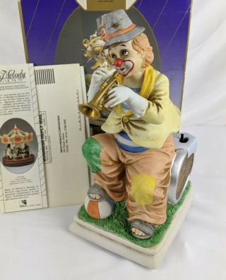 Melody In Motion Muscial Spotlight Clown Cornet Bisque Porcelain Clown Vintage 2