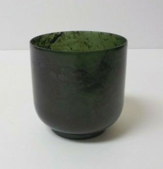 Antique Chinese Carved Spinach Green Jade Cup