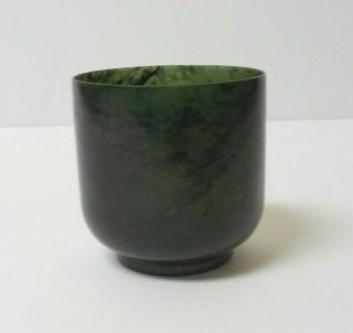 Antique Chinese Carved Spinach Green Jade Cup 2