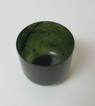 Antique Chinese Carved Spinach Green Jade Cup 3