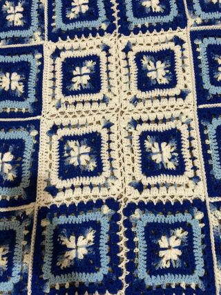 Vintage Handmade Crochet Granny Square Afghan Throw Blanket 60x45” Blue/white 2